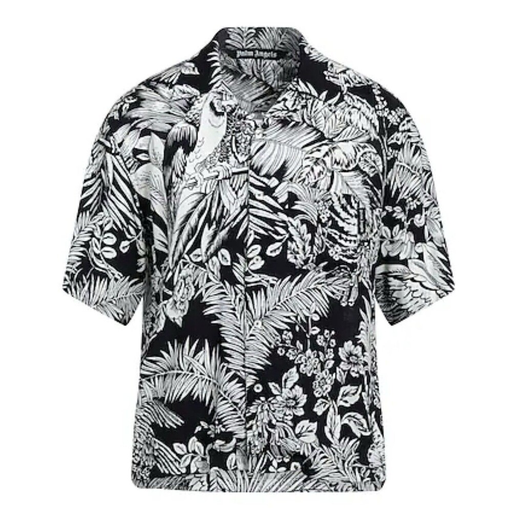 PALM ANGELS Shirt Jungle Palms Parrots  Hawaiian Short Sleeve Button Up L (50)